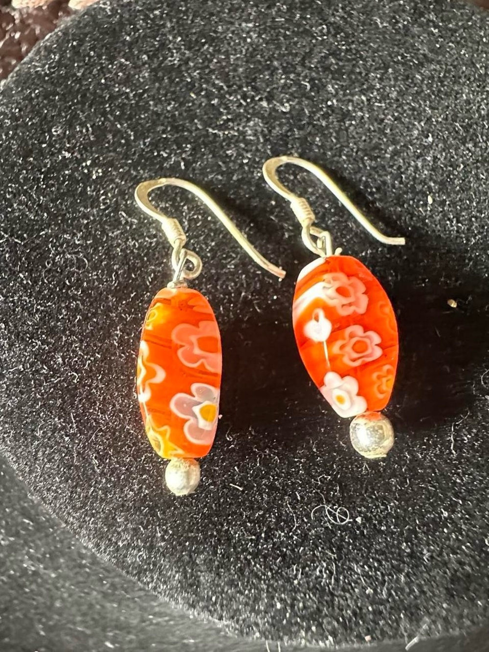 Vintage unique resin orange flower earrings.